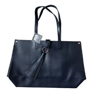 Ulta vegan leather weaved dark blue tote shoulder bag with tassel NWT